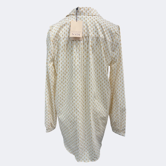NYDJ Pleated Tunic Womens Small White Yellow Maison Geo Blouse Long Sleeve Top - Picture 3 of 15